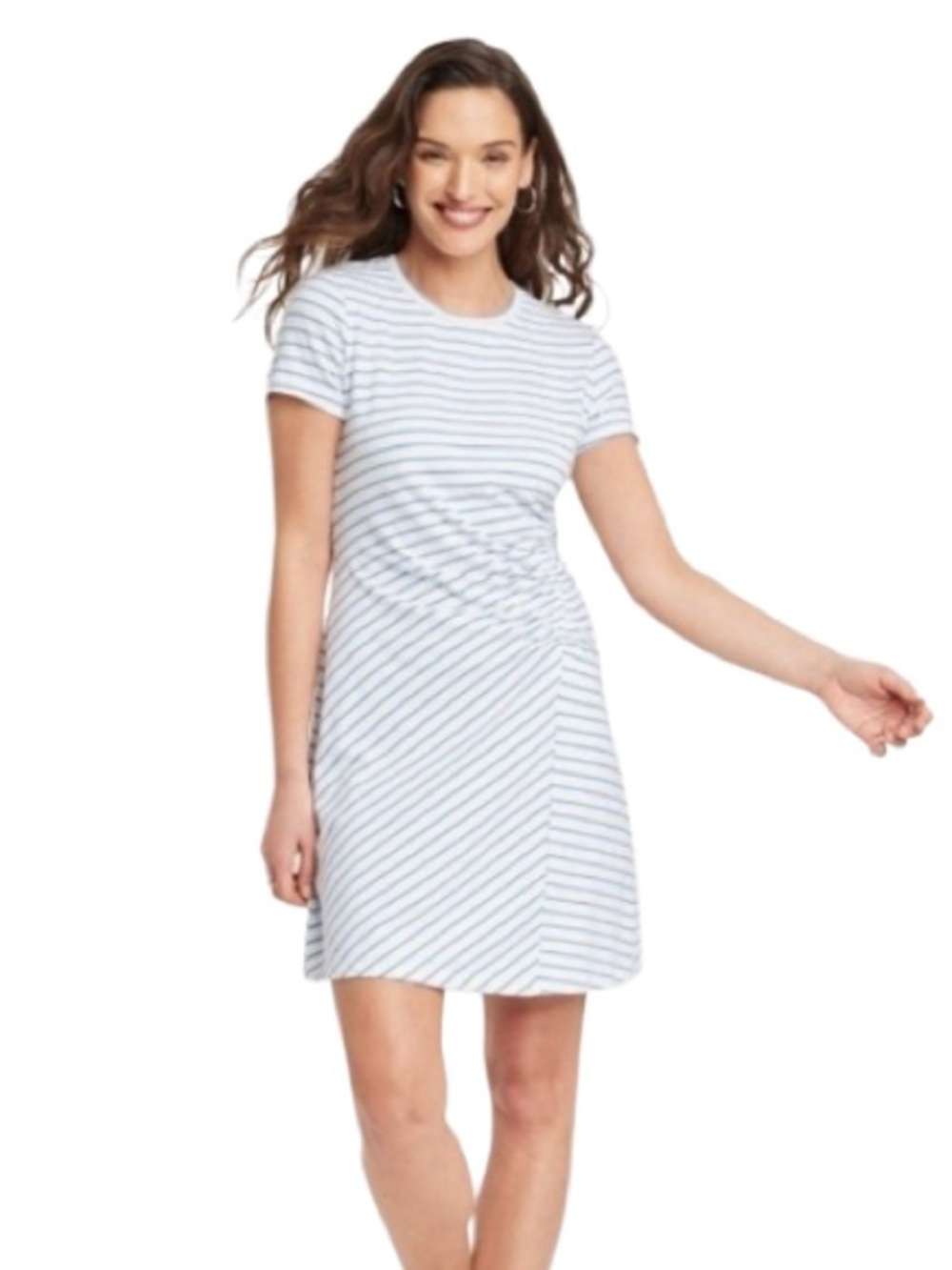 Universal Thread White and Light Blue Striped Short Sleeve Dress. Size L.